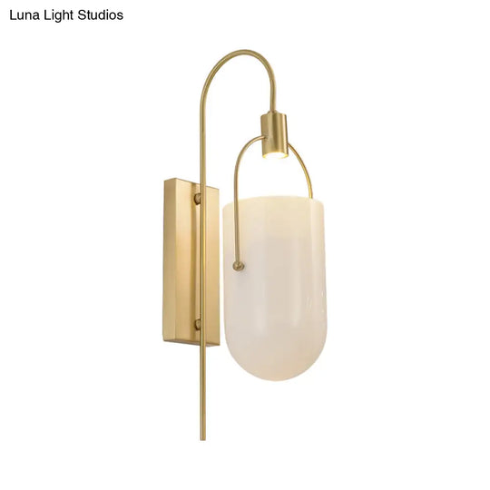 Modern Gold Finish Gooseneck Wall Lamp With Metallic Sconce Fixture