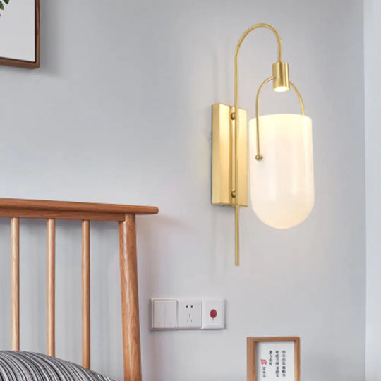 Modern Gold Finish Gooseneck Wall Lamp With Metallic Sconce Fixture