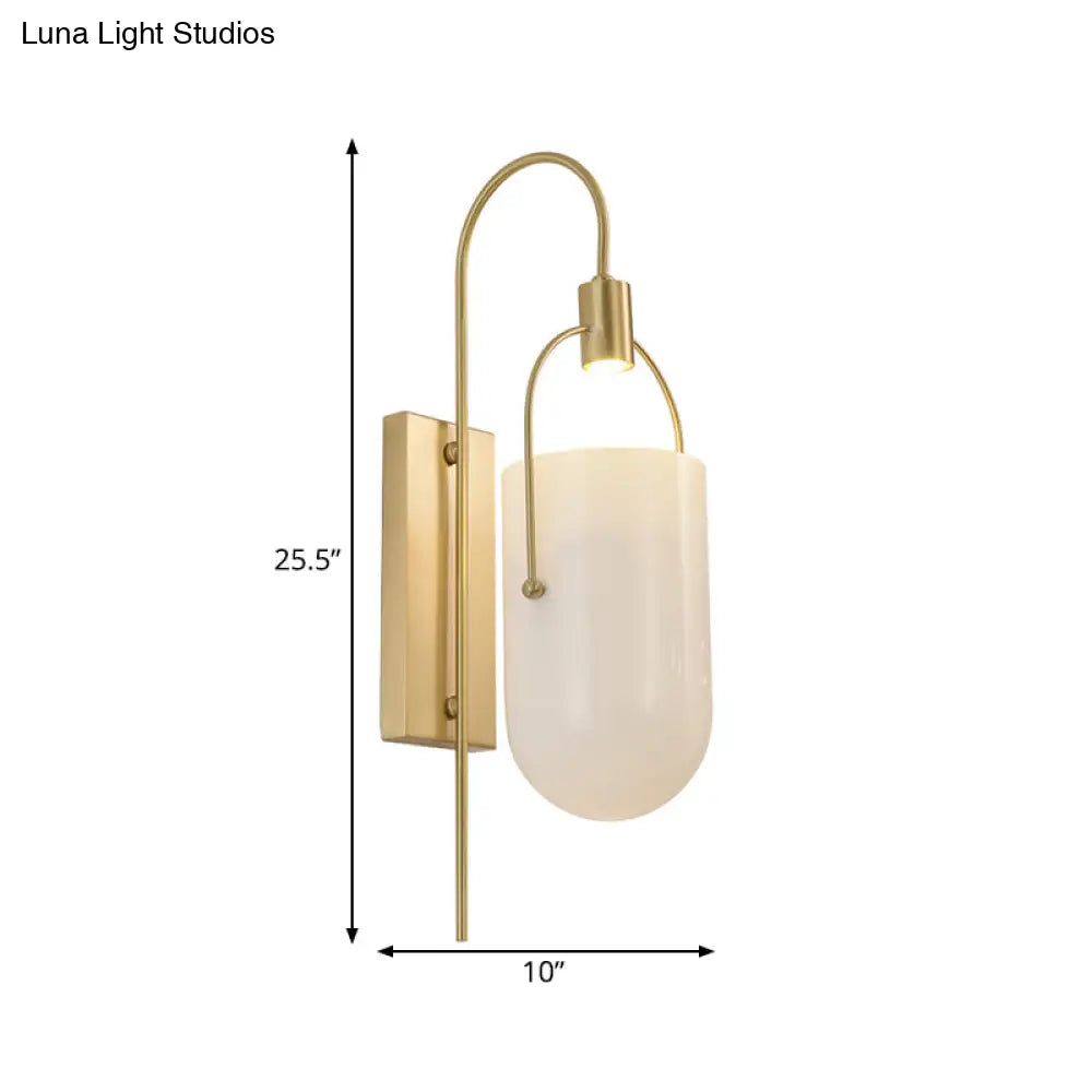 Modern Gold Finish Gooseneck Wall Lamp With Metallic Sconce Fixture