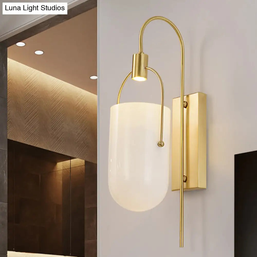 Modern Gold Finish Gooseneck Wall Lamp With Metallic Sconce Fixture