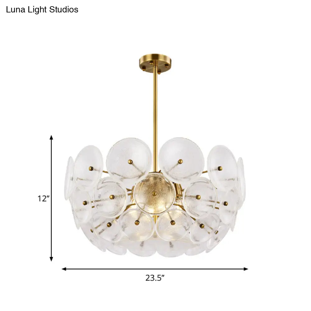 Modern Gold Finish Hanging Chandelier With Clear Glass Discs Triple Light Pendant Lamp