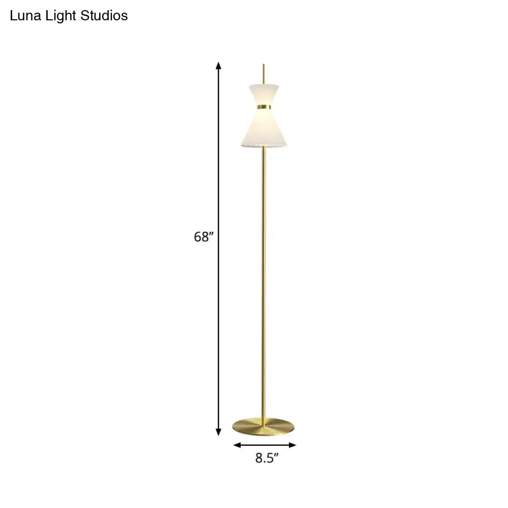 Modern Gold Finish Hourglass Led Floor Lamp With Opal Ribbed Glass