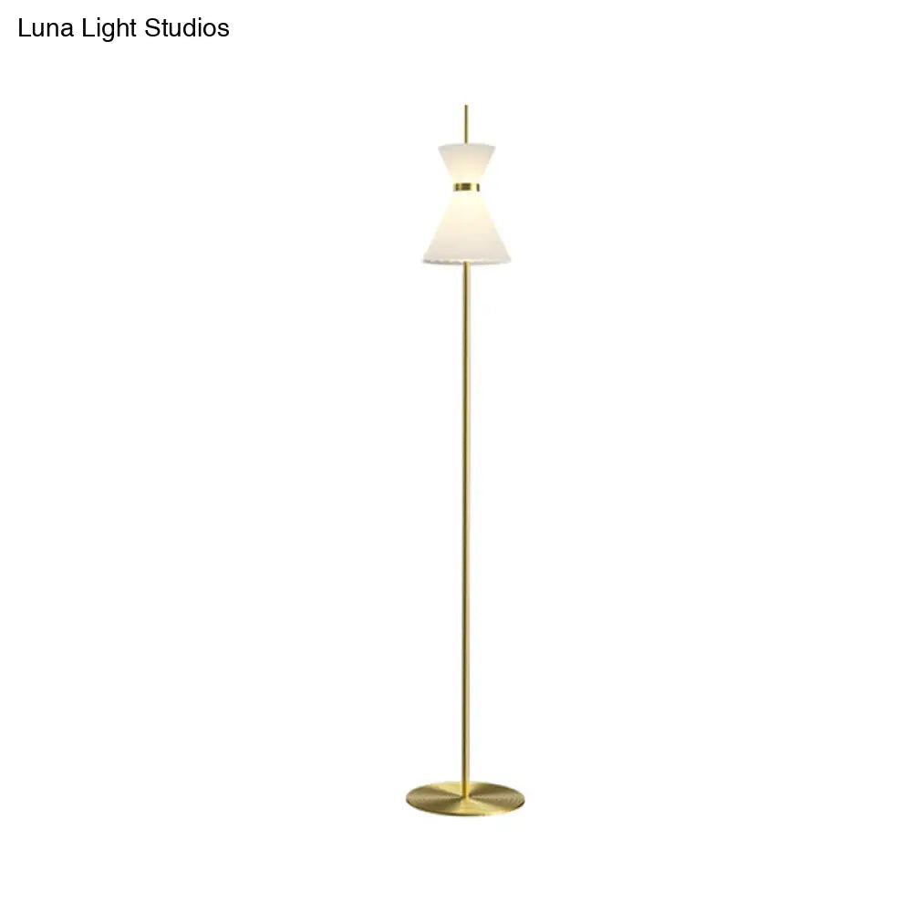 Modern Gold Finish Hourglass Led Floor Lamp With Opal Ribbed Glass