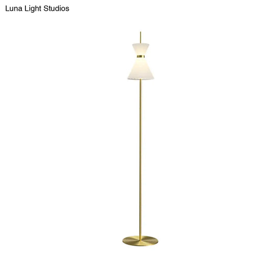 Modern Gold Finish Hourglass Led Floor Lamp With Opal Ribbed Glass