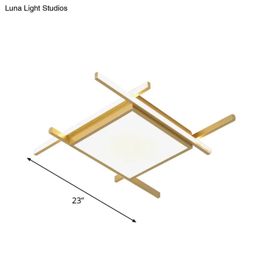 Modern Gold Finish Led Aluminum Square Flush - Mount Light Fixture - 18’/23’ Wide Warm/White