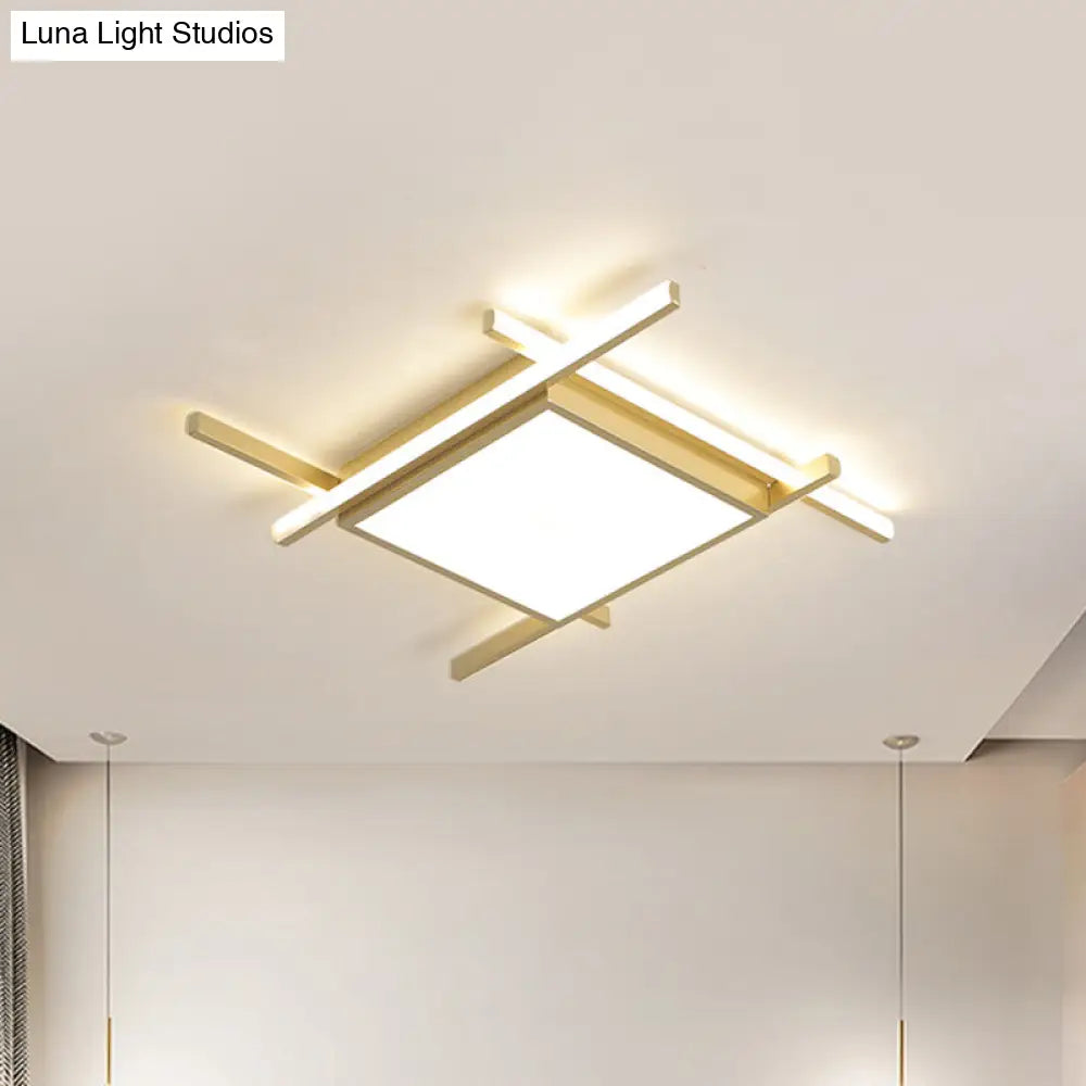 Modern Gold Finish Led Aluminum Square Flush - Mount Light Fixture - 18’/23’ Wide Warm/White