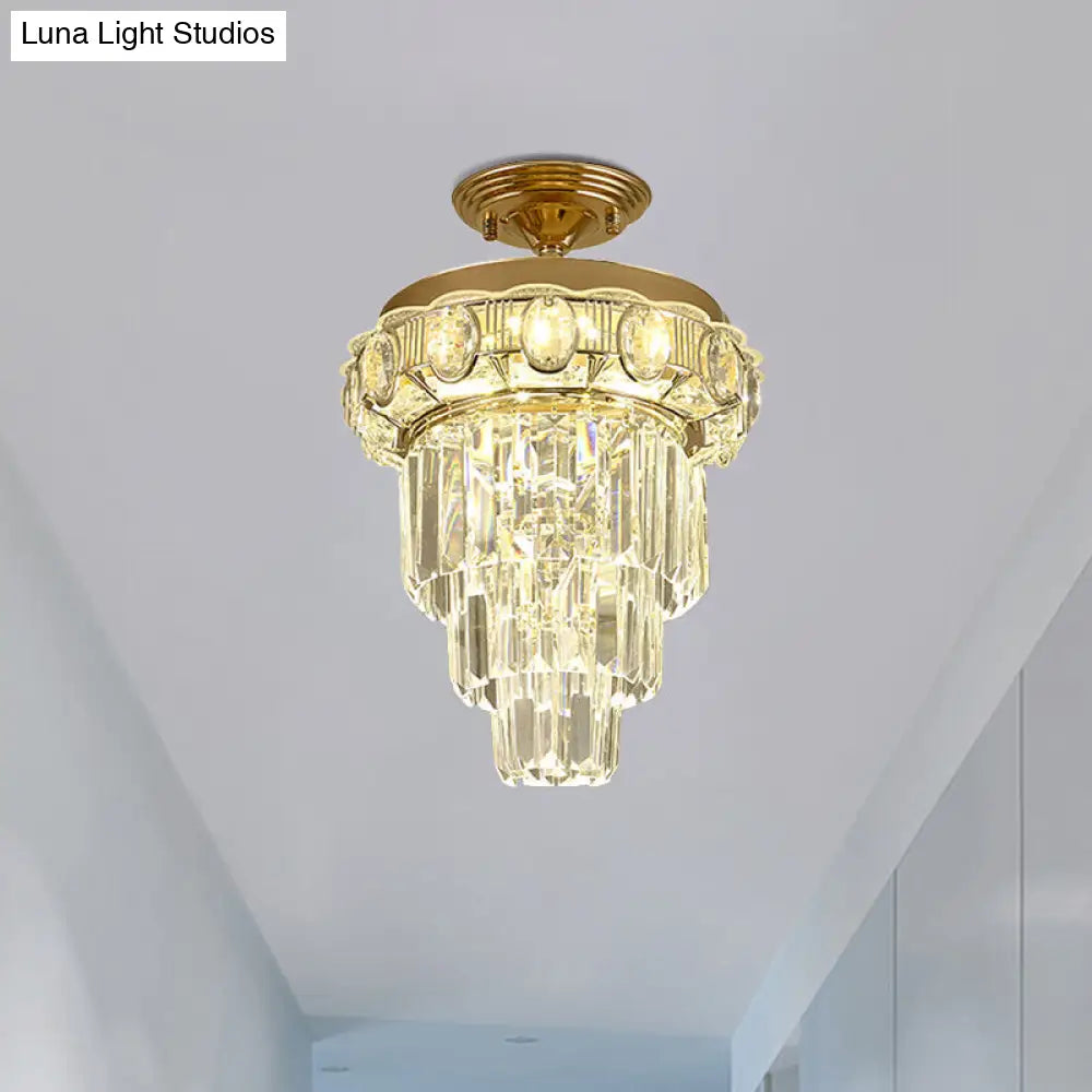 Modern Gold Finish Led Crystal Block Ceiling Lamp - Semi Mount Lighting Clear / A