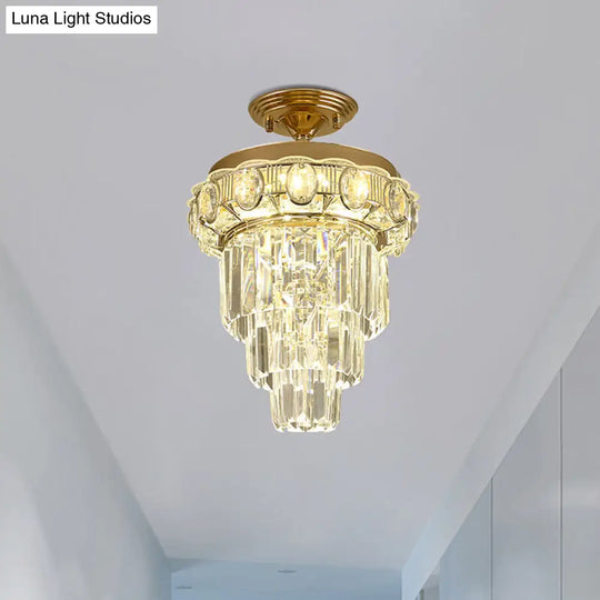 Modern Gold Finish Led Crystal Block Ceiling Lamp - Semi Mount Lighting Clear / A