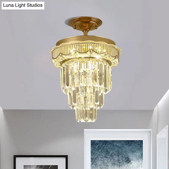 Modern Gold Finish Led Crystal Block Ceiling Lamp - Semi Mount Lighting Clear / B