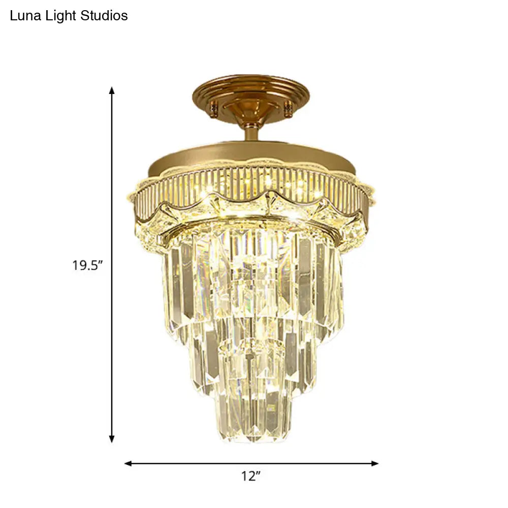 Modern Gold Finish Led Crystal Block Ceiling Lamp - Semi Mount Lighting