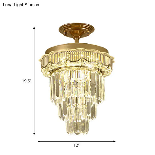 Modern Gold Finish Led Crystal Block Ceiling Lamp - Semi Mount Lighting