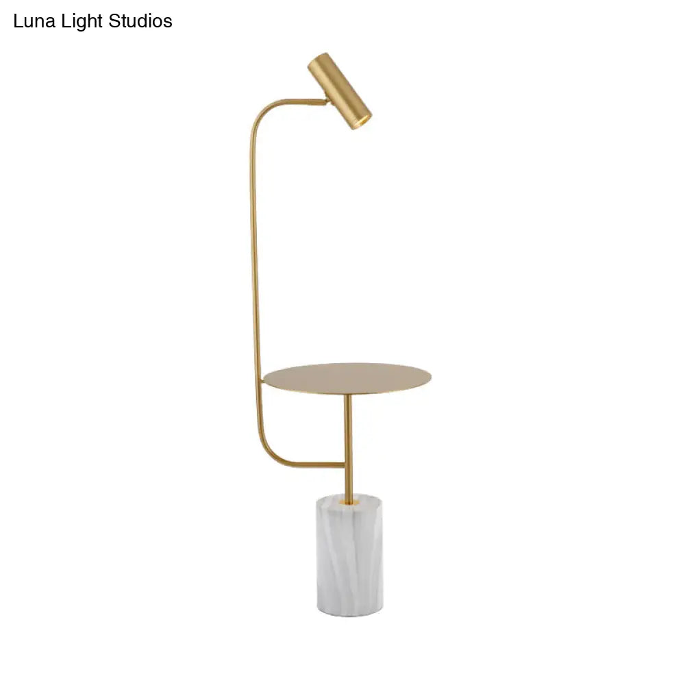 Modern Gold Finish Led Metallic Floor Table Lamp - Short Tube Stand Up Light For Drawing Room