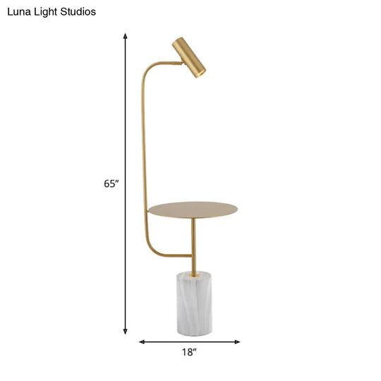 Modern Gold Finish Led Metallic Floor Table Lamp - Short Tube Stand Up Light For Drawing Room