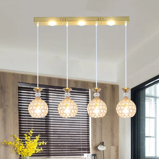 Modern Gold Finish Multi Ceiling Light With Crystal Embedded Shade For Dining Room