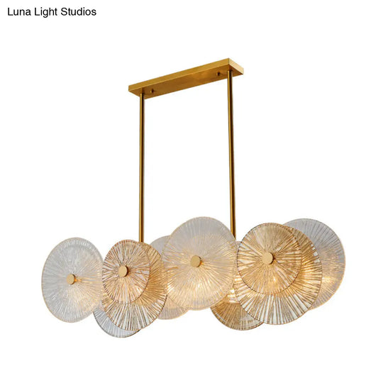 Modern Gold Finish Pendant Light With Prismatic Glass Shade - 8 Bulbs Ideal For Dining Room Or