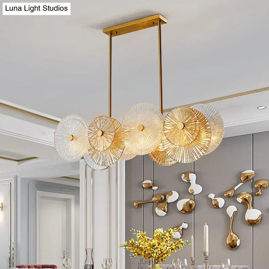 Modern Gold Pendant Light With Prismatic Glass Shade - 8-Bulb Dining Room Island Suspension Lamp