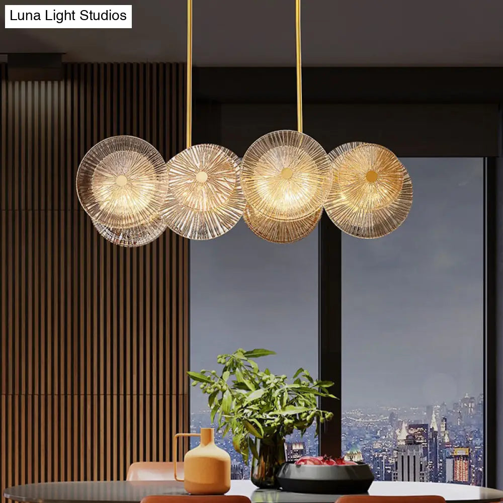 Modern Gold Pendant Light With Prismatic Glass Shade - 8-Bulb Dining Room Island Suspension Lamp