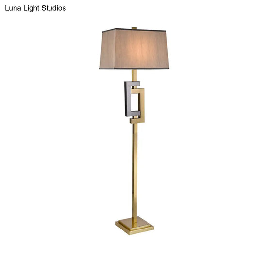 Modern Gold Finish Rectangle Floor Lamp With Single Brown Fabric Shade