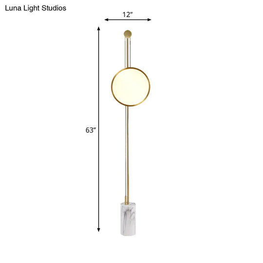 Modern Gold Finish Round Panel Led Floor Lamp - Metallic Stand Up Light For Living Room