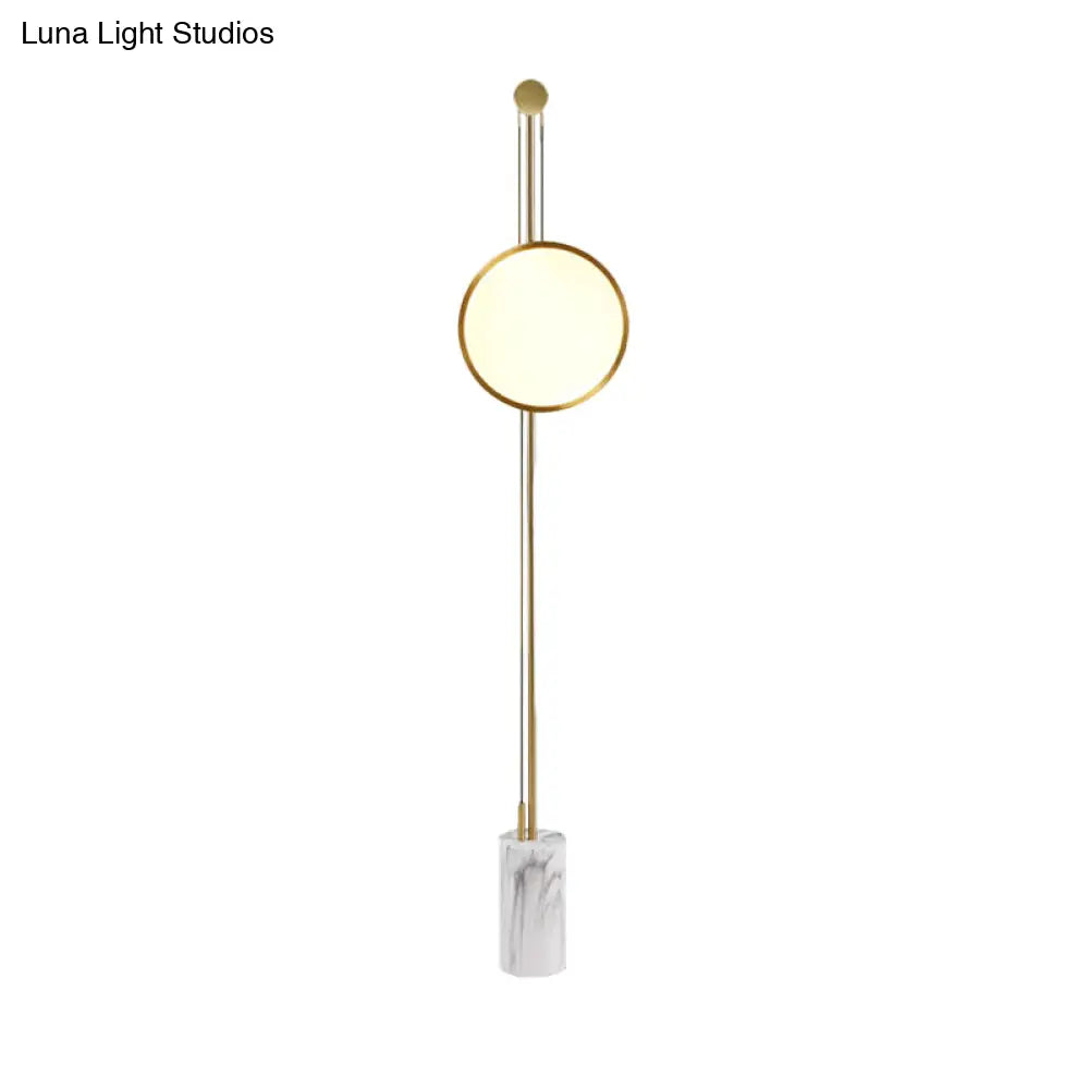 Modern Gold Finish Round Panel Led Floor Lamp - Metallic Stand Up Light For Living Room