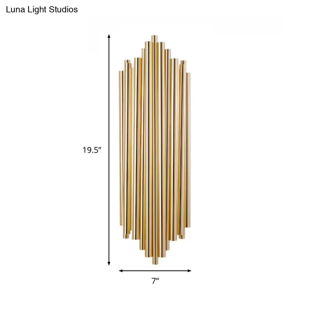 Modern Gold Finish Slim Tube Sconce Lighting With 4 Bulbs Metallic Wall Lamp Fixture