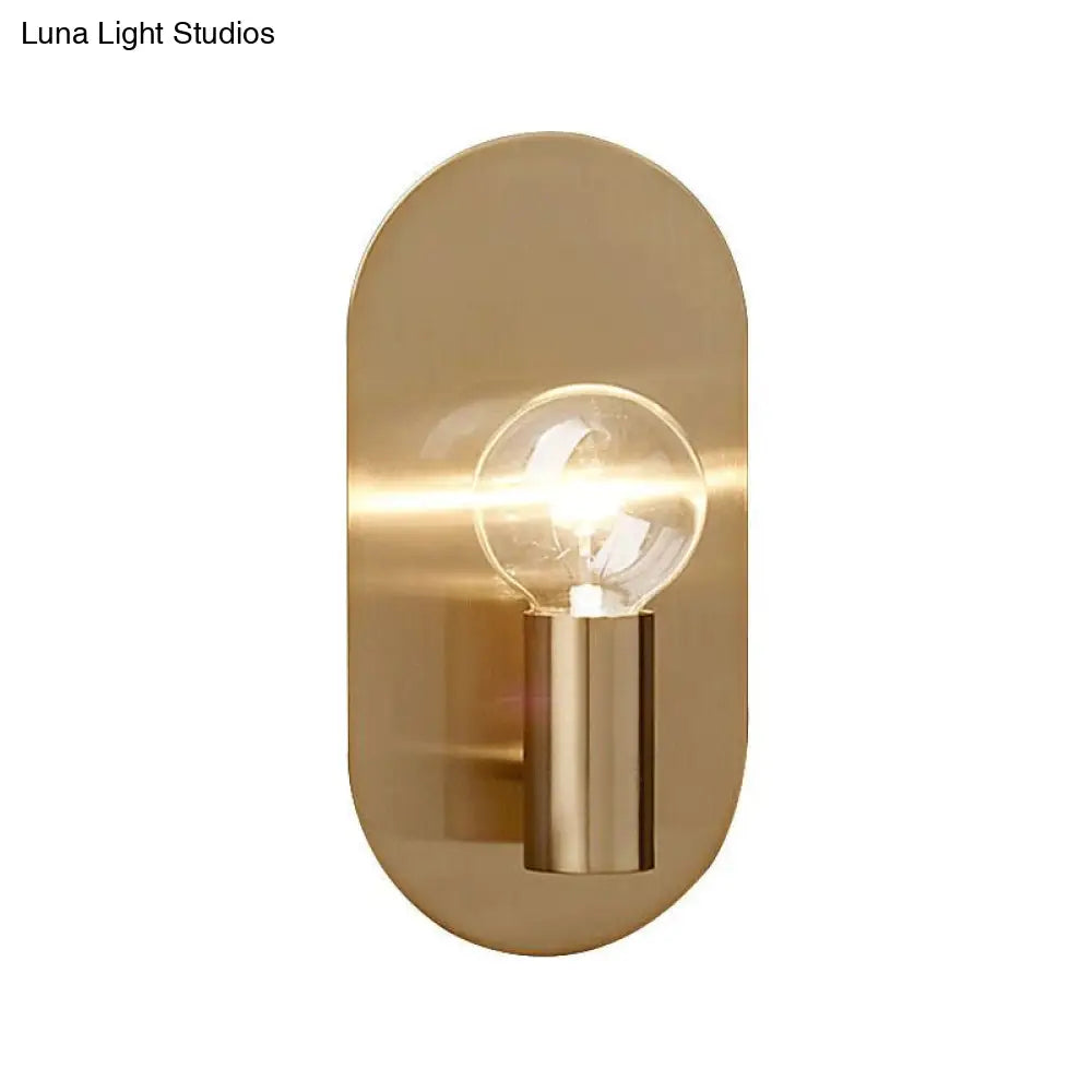 Modern Gold Finish Wall Sconce With Exposed Bulb Design And Oval Backplate