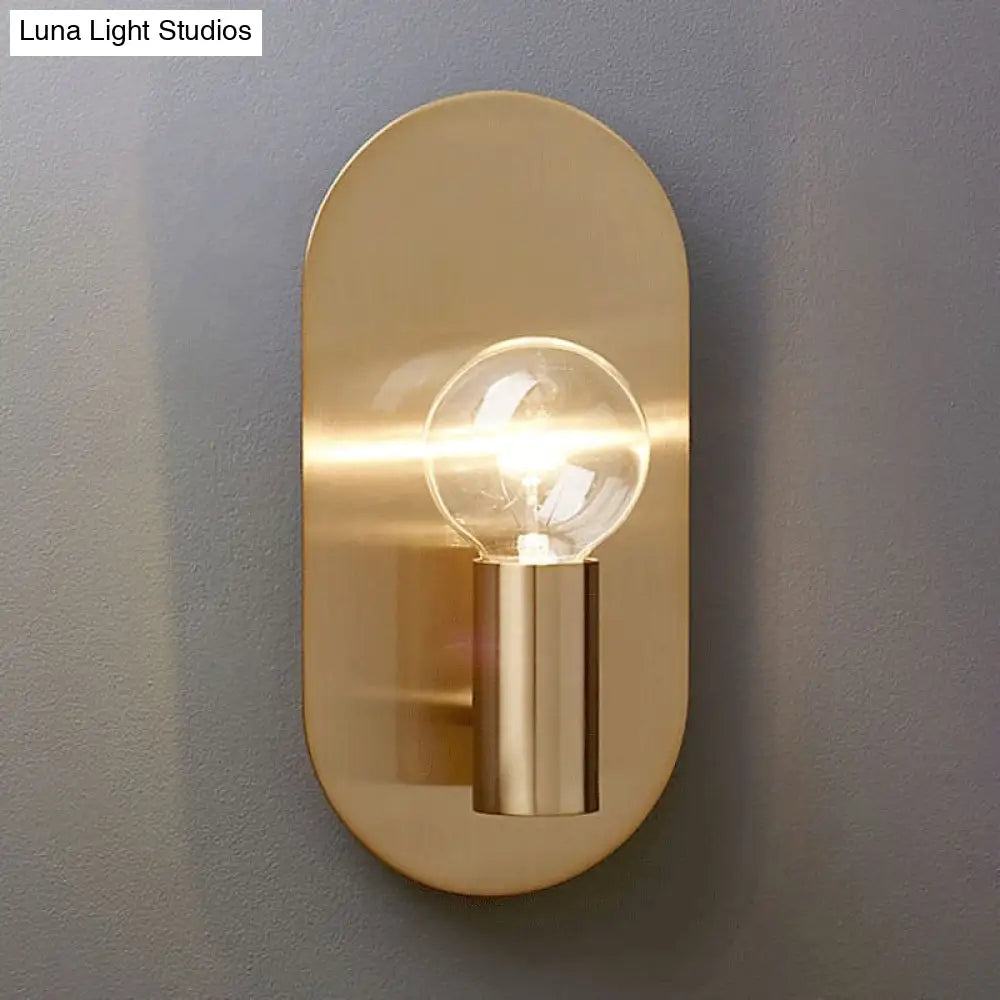 Modern Gold Finish Wall Sconce With Exposed Bulb Design And Oval Backplate