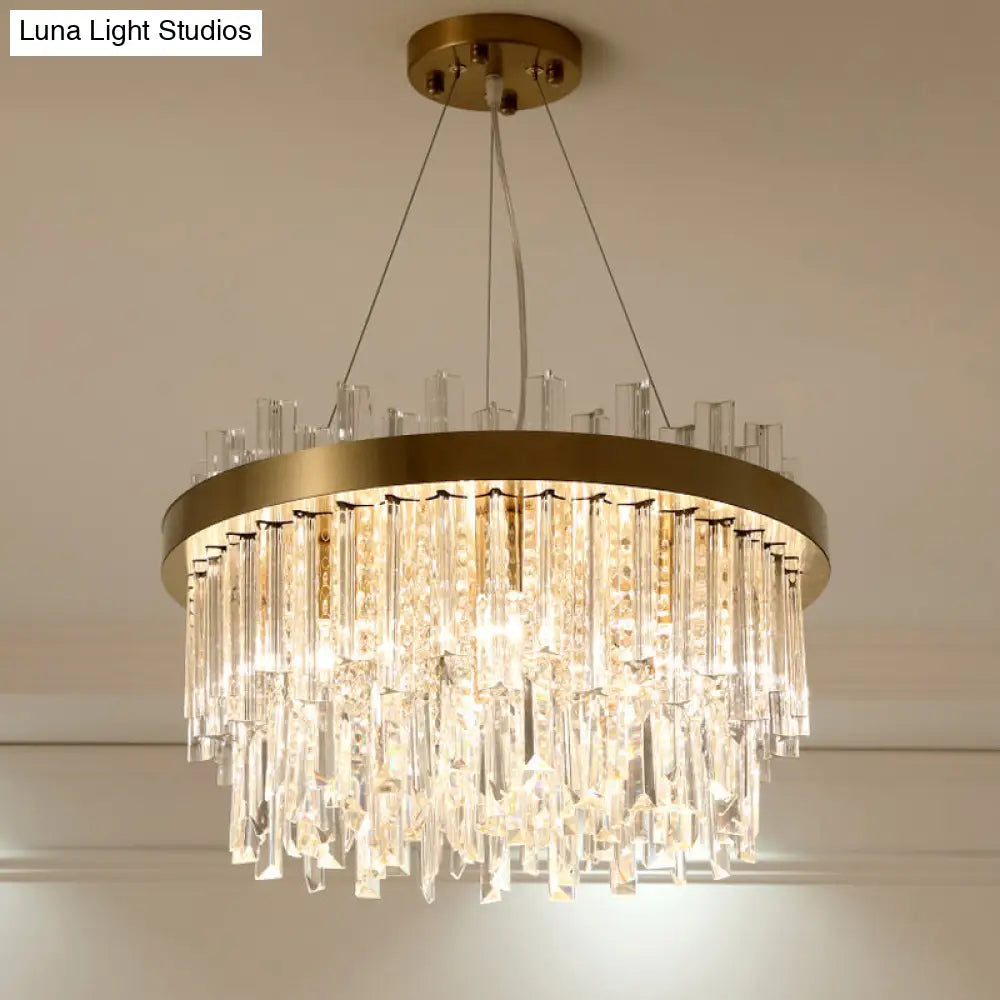 Modern Gold Finished Crystal Drum Ceiling Lamp With 6 Bulbs - Contemporary Chandelier Light