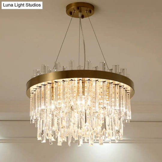 Modern Gold Finished Crystal Drum Ceiling Lamp With 6 Bulbs - Contemporary Chandelier Light