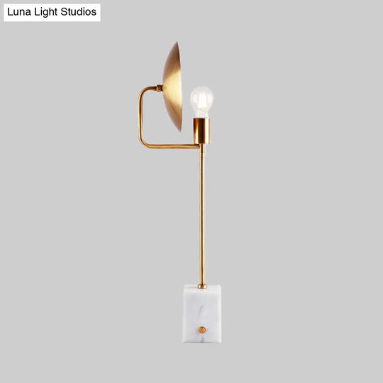 Modern Gold Flat Desk Light With Marble Base - Stylish Metal Night Table Lamp