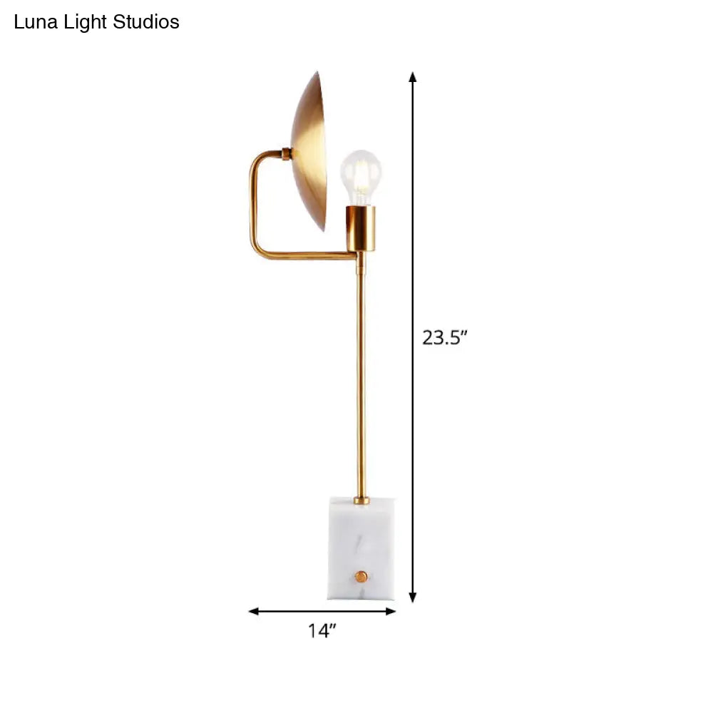 Modern Gold Flat Desk Light With Marble Base - Stylish Metal Night Table Lamp