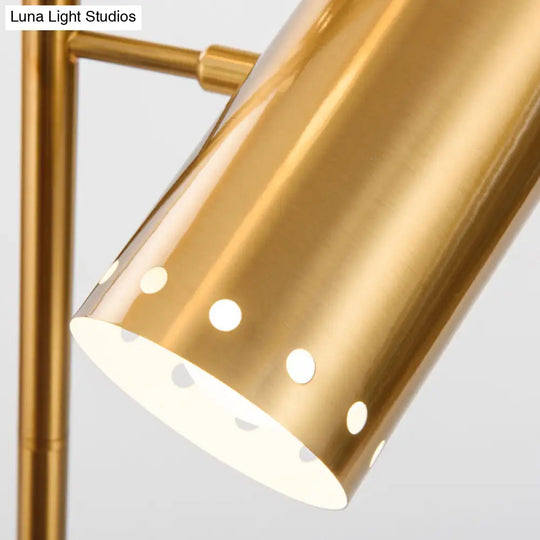 Modern Gold Floor Lamp With Marble Base - Cylindrical Metallic Stand Up Lighting