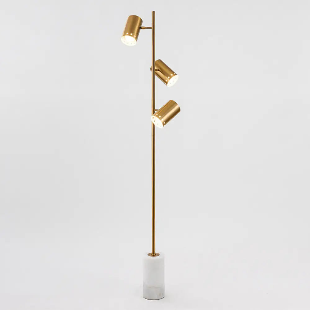 Modern Gold Floor Lamp With Marble Base - Cylindrical Metallic Stand Up Lighting