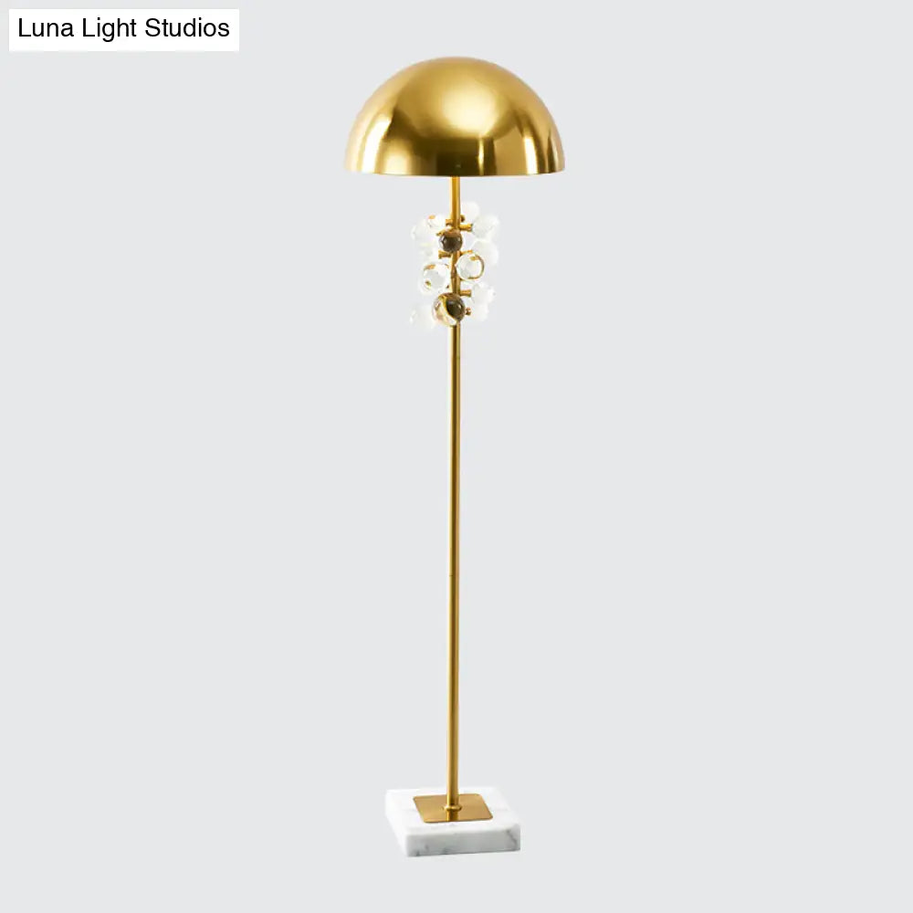 Modern Gold Floor Lamp With Metallic Domed Shape And Crystal Drip Accents