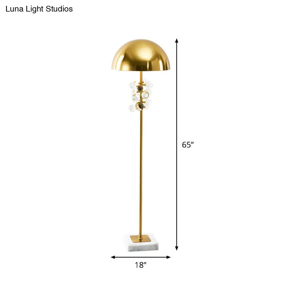 Modern Gold Floor Lamp With Metallic Domed Shape And Crystal Drip Accents