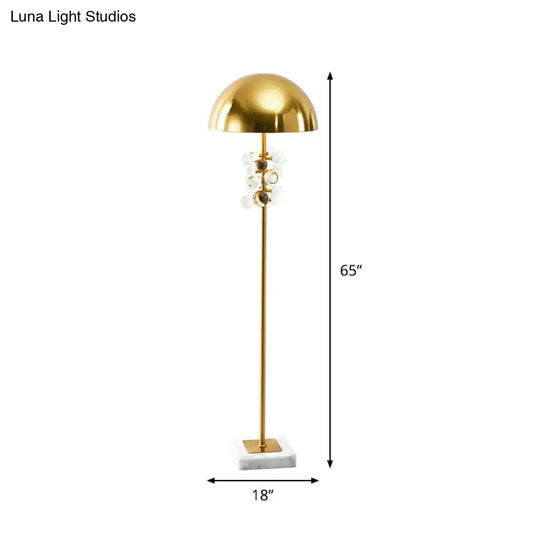 Modern Gold Floor Lamp With Metallic Domed Shape And Crystal Drip Accents