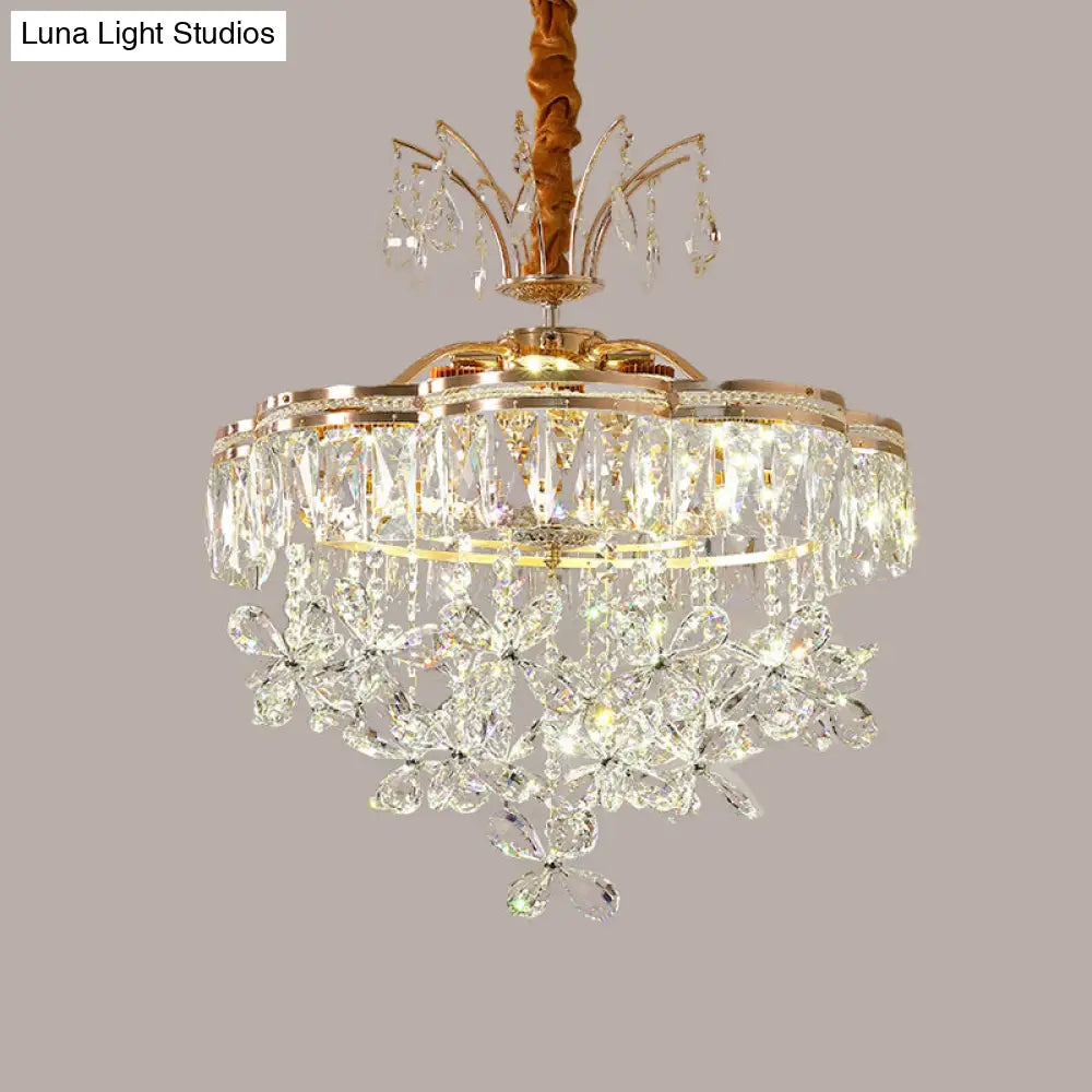 Modern Gold Flower Crystal Chandelier - 8 Lights Clear Dining Room Pendant Light Kit