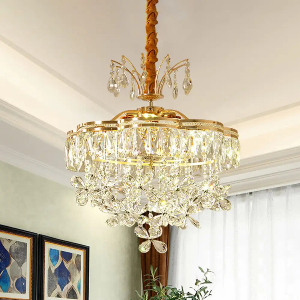 Modern Gold Flower Crystal Chandelier - 8 Lights Clear Dining Room Pendant Light Kit