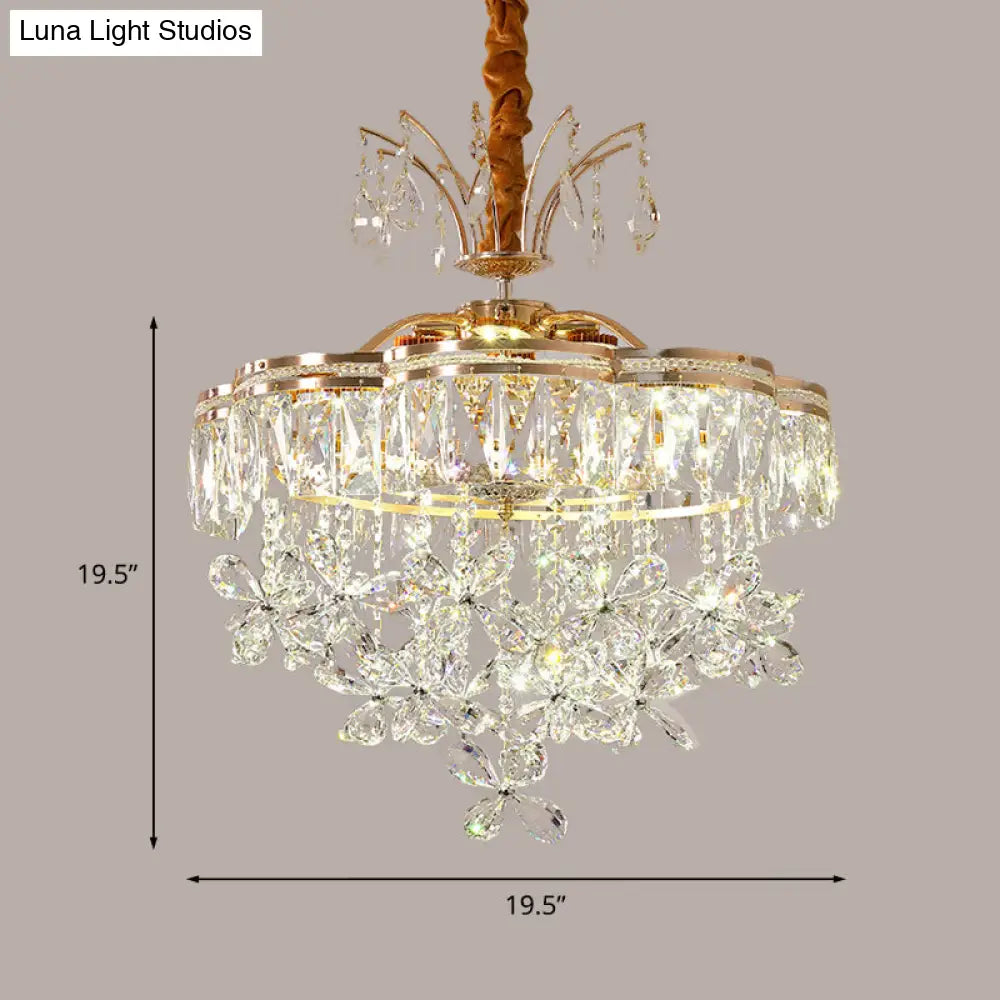 Modern Gold Flower Crystal Chandelier - 8 Lights Clear Dining Room Pendant Light Kit