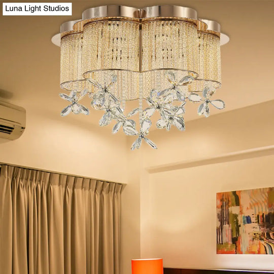 Modern Gold Flower Shade Flushmount Led Pendant Light With Clear Crystal Accents 19.5’/23.5’ Wide