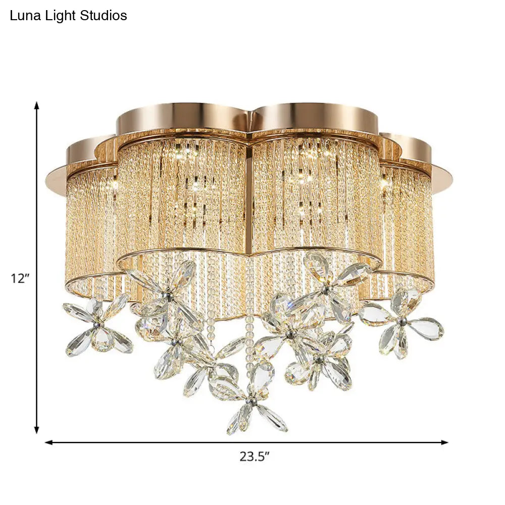 Modern Gold Flower Shade Flushmount Led Pendant Light With Clear Crystal Accents 19.5/23.5 Wide