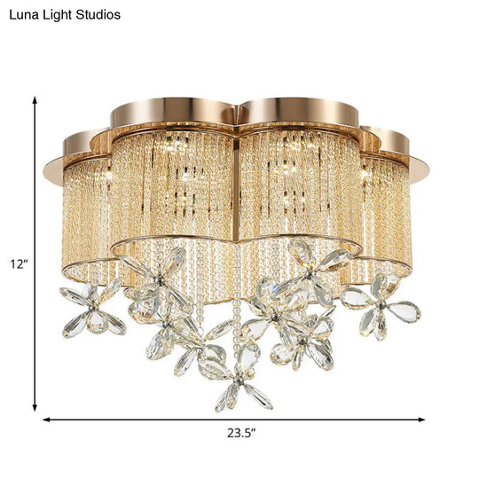 Modern Gold Flower Shade Flushmount Led Pendant Light With Clear Crystal Accents 19.5/23.5 Wide