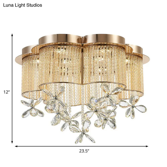 Modern Gold Flower Shade Flushmount Led Pendant Light With Clear Crystal Accents 19.5’/23.5’ Wide