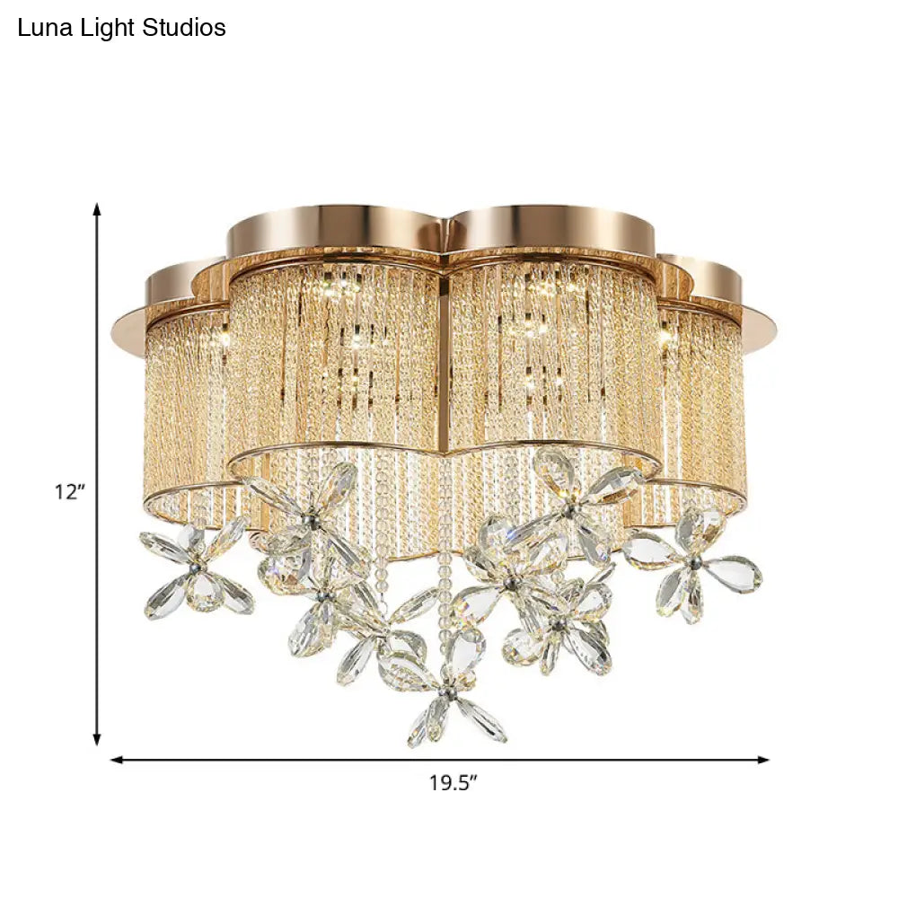 Modern Gold Flower Shade Flushmount Led Pendant Light With Clear Crystal Accents 19.5’/23.5’ Wide