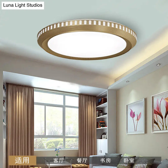 Modern Gold Flush Ceiling Light For Bedroom - Round Acrylic Shade White/Warm / White