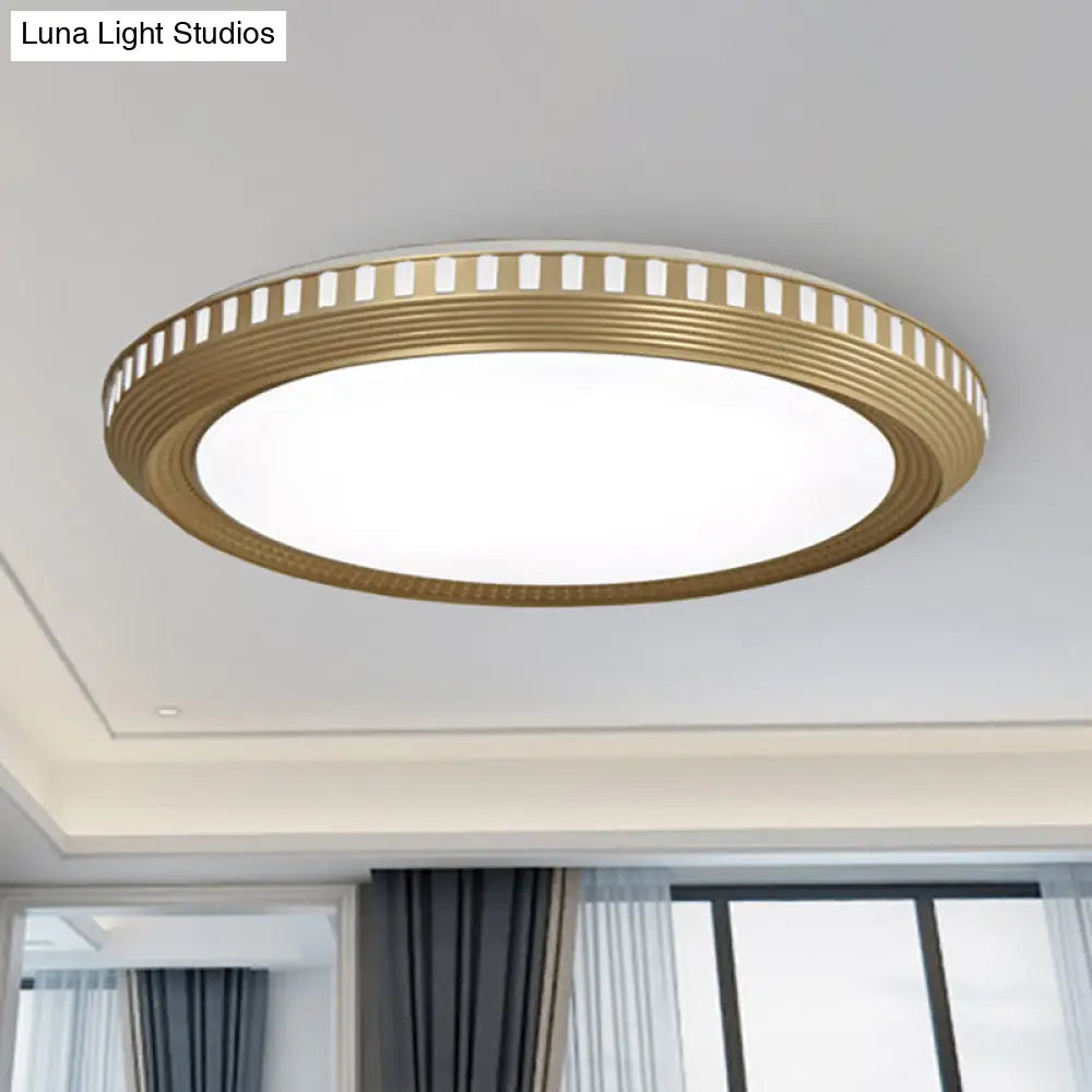 Modern Gold Flush Ceiling Light For Bedroom - Round Acrylic Shade White/Warm