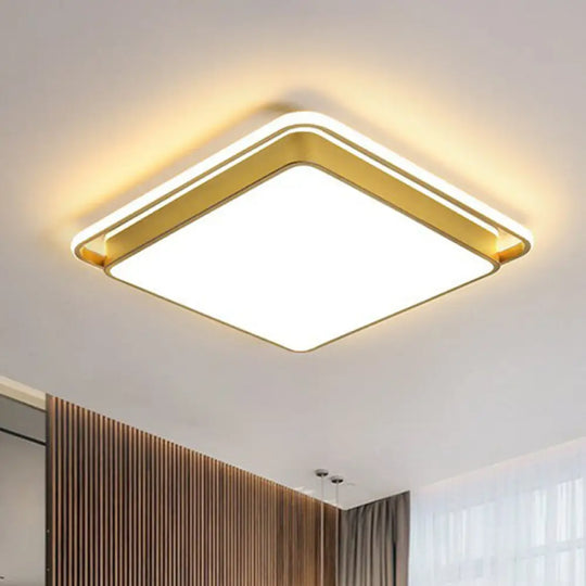 Modern Gold Flush Ceiling Light With Led And Geometric Design For Bedroom / 18’ White