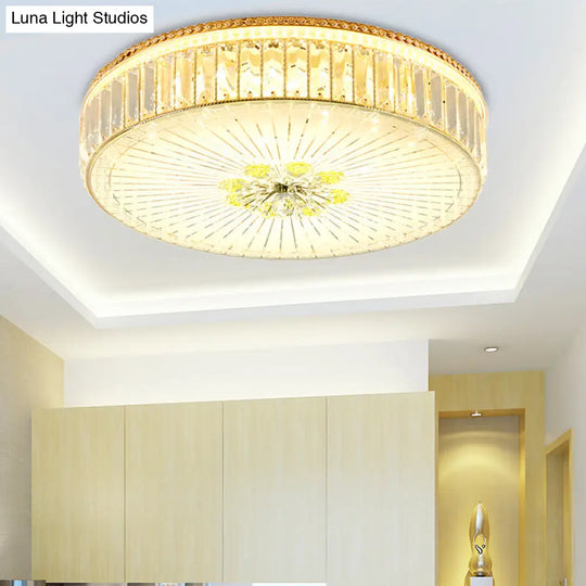 Modern Gold Flush Mount Ceiling Light Fixture - Clear Crystal Circular Design Multiple Sizes Glass