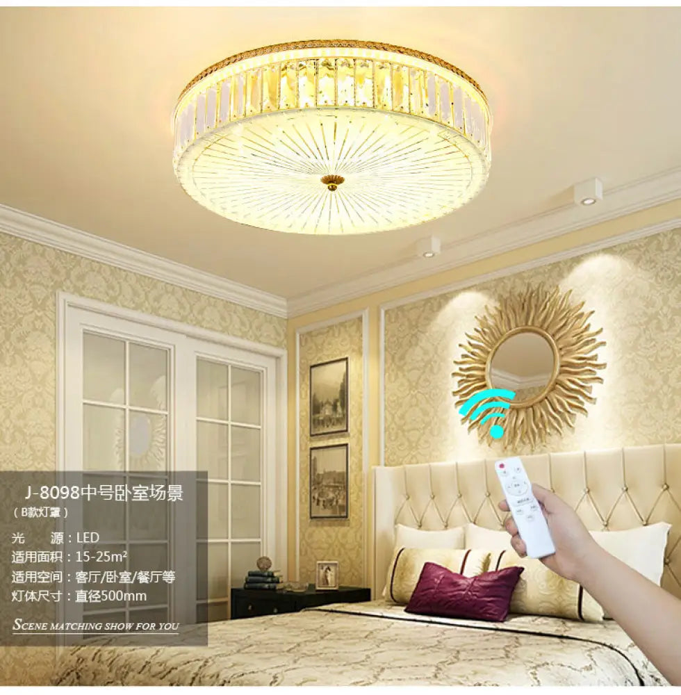 Modern Gold Flush Mount Ceiling Light Fixture - Clear Crystal Circular Design Multiple Sizes Glass