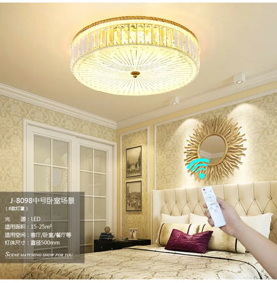Modern Gold Flush Mount Ceiling Light Fixture - Clear Crystal Circular Design Multiple Sizes Glass